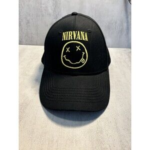 Nirvana Snapback Hat Cap Black Smiley Face Logo Rock/Punk  Music Baseball Cap